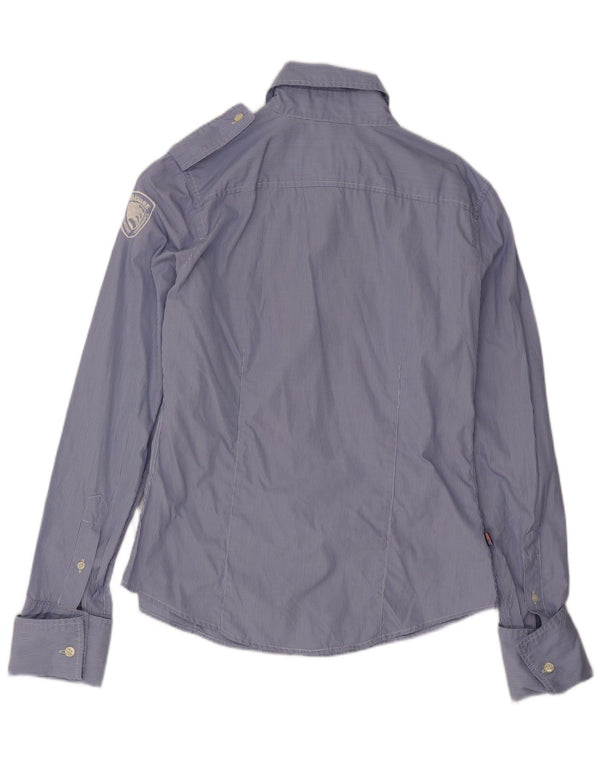 Blauer Damen-Militär-Formalhemd, UK 16, große blaue Nadelstreifen-Baumwolle