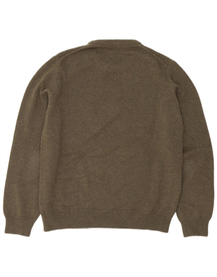 Henry Cottons Herren-Pullover mit Rundhalsausschnitt, groß, Khaki, Schurwolle
