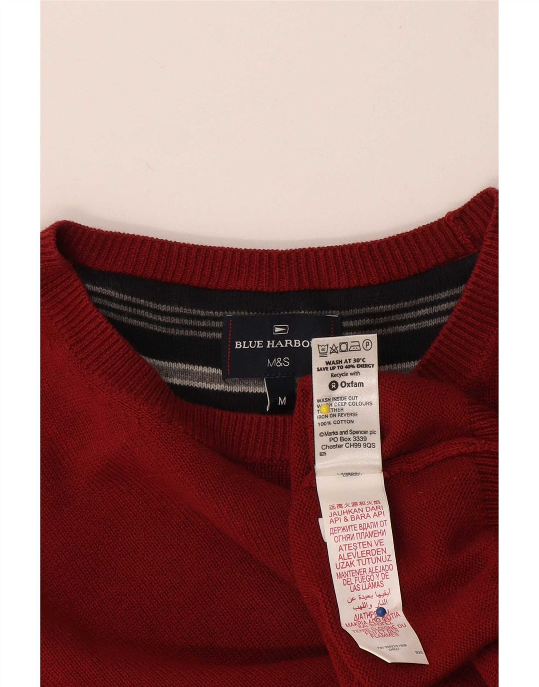 Marks & Spencer Herren Blauer Harbour-Pullover mit Rundhalsausschnitt Mittelrot