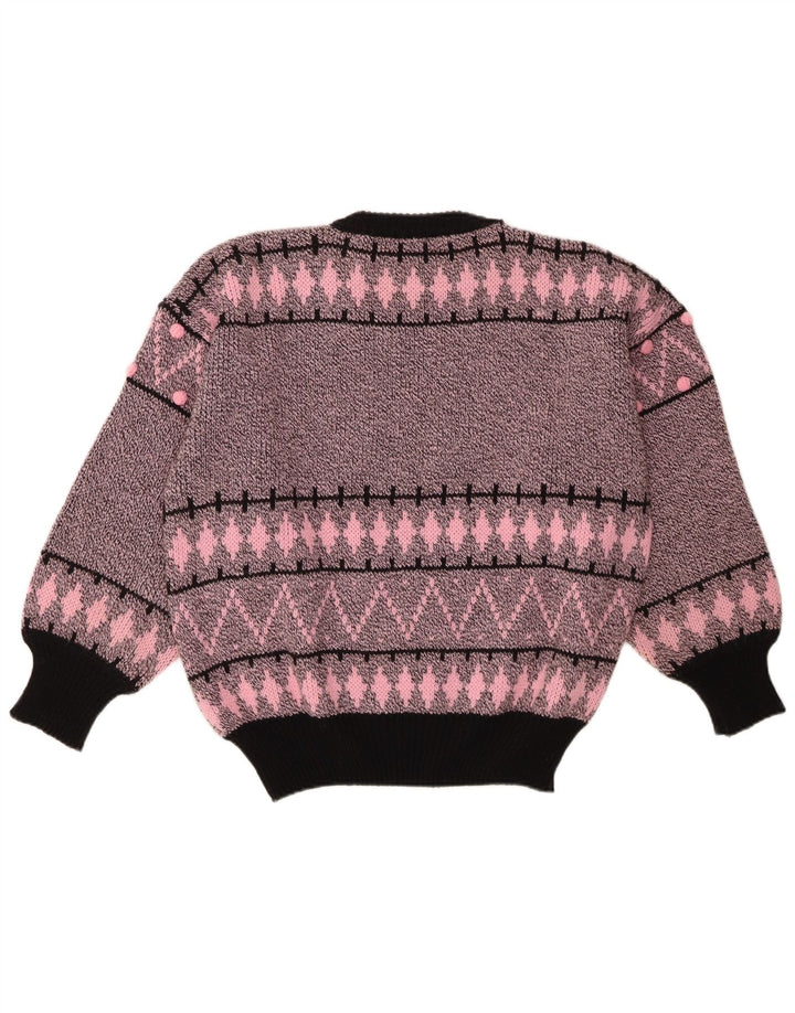Vintage Damen Pullover mit Rundhalsausschnitt EU 40/42 Mittelrosa Geometrisch