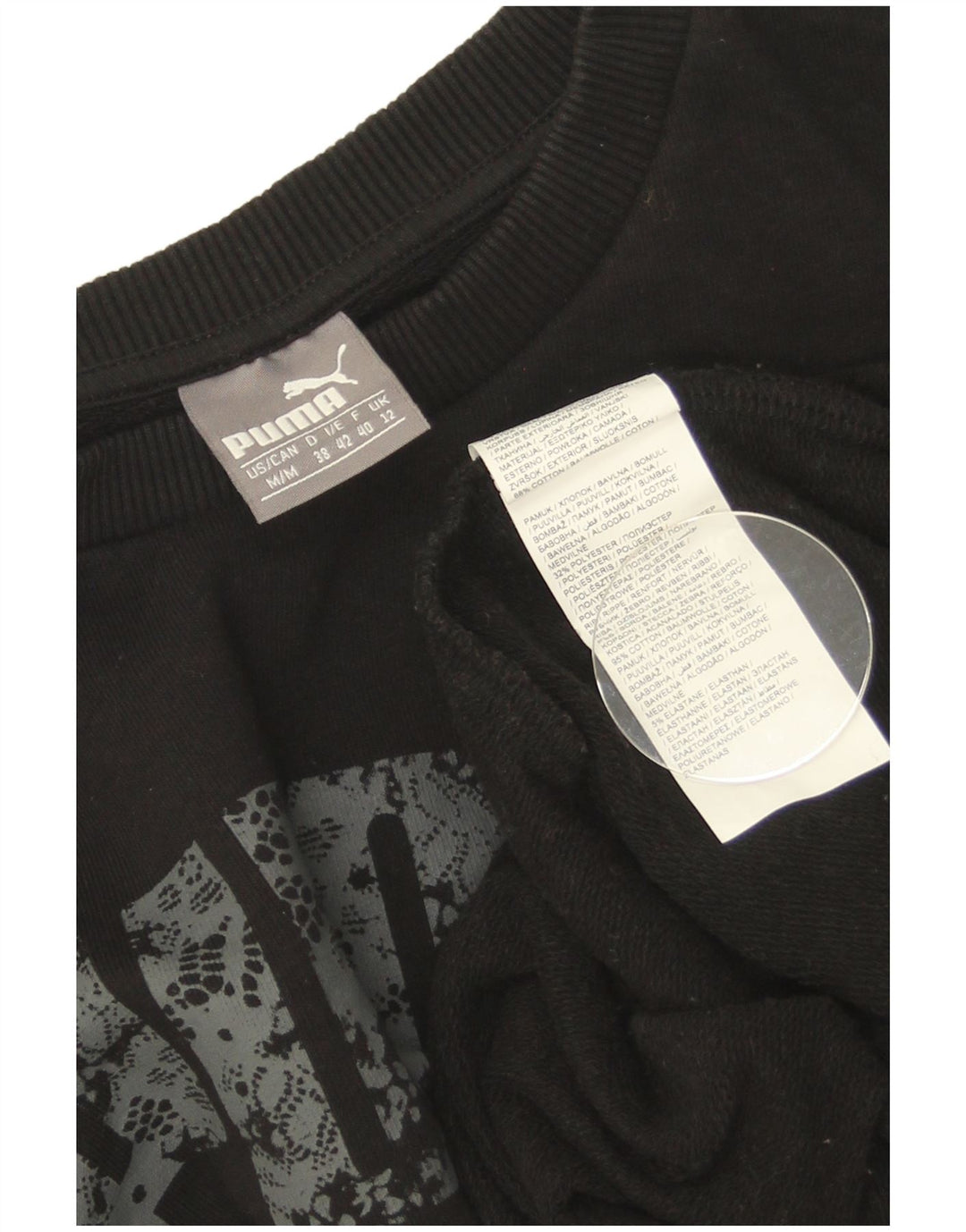 Puma Damen Grafik-Sweatshirt-Pullover UK 12 Mittelschwarze Baumwolle