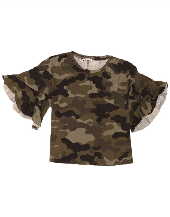 Zara Damen Trafaluc Bluse Top UK 14 Mittelgrüne Tarnung