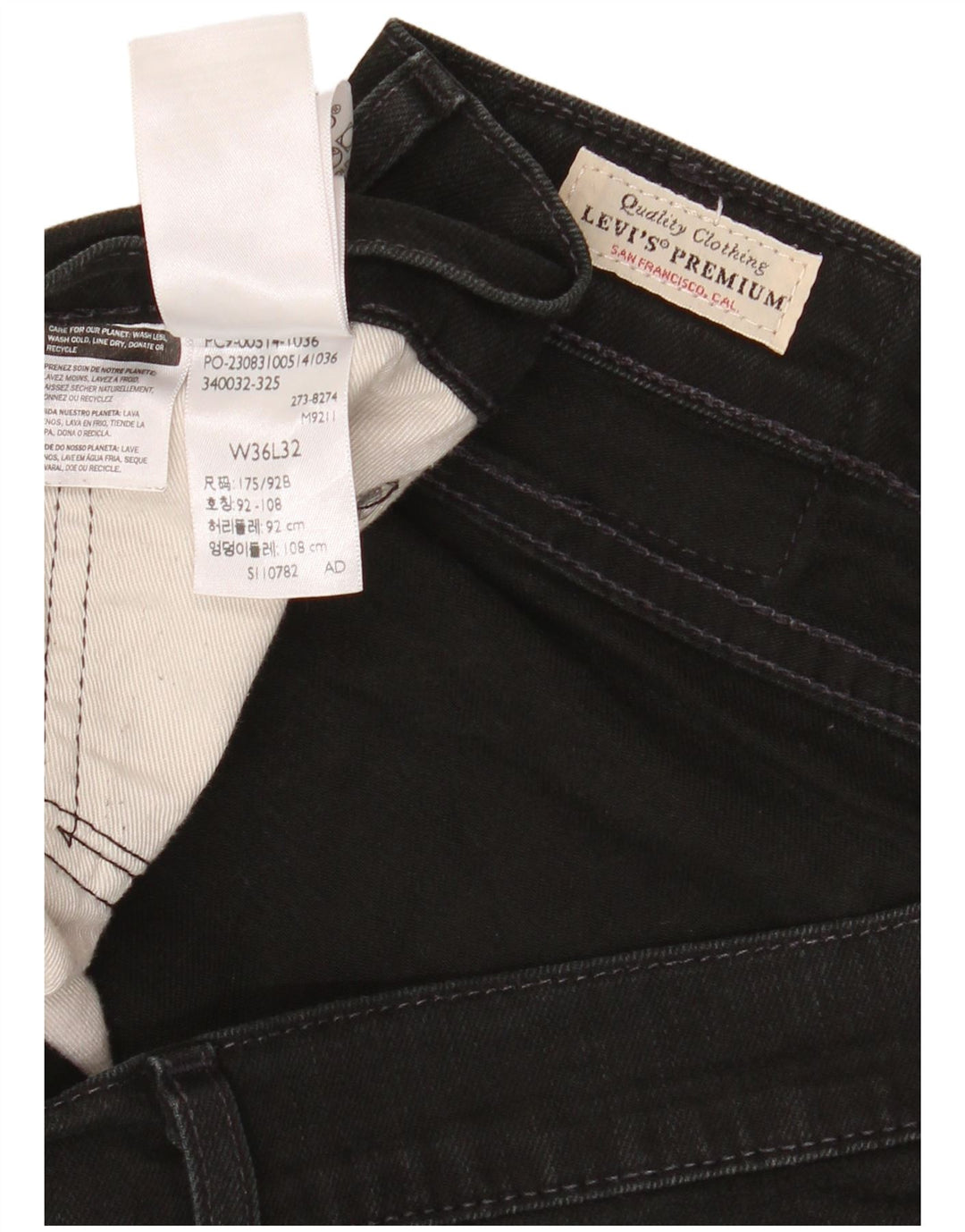LEVI'S Herren Straight Jeans W36 L32 Schwarze Baumwolle