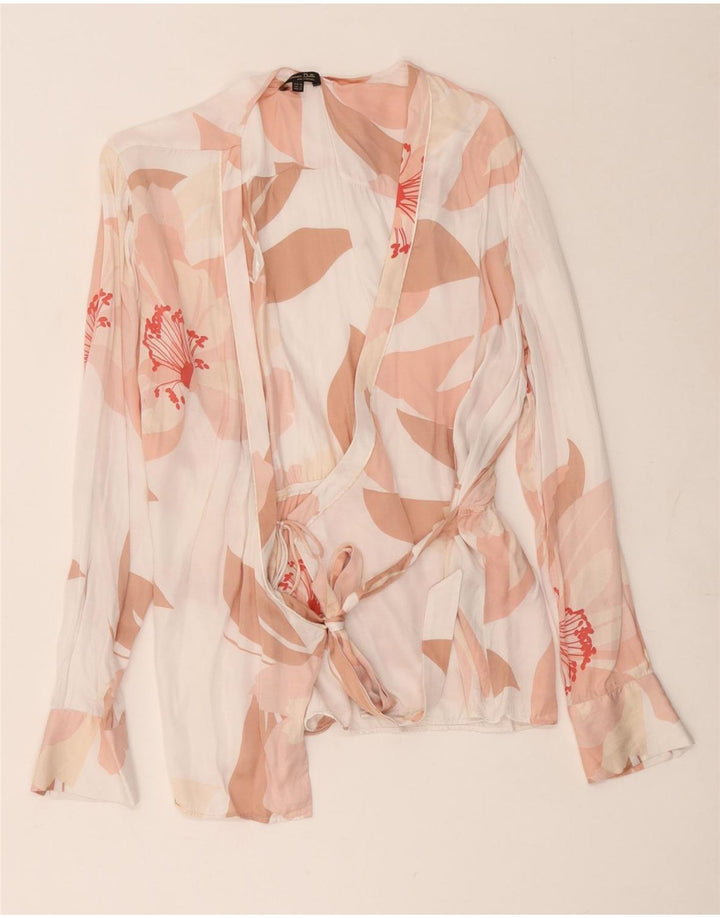 Massimo Dutti Damen Wickelbluse EU 42 Große weiße Viskose mit Blumenmuster