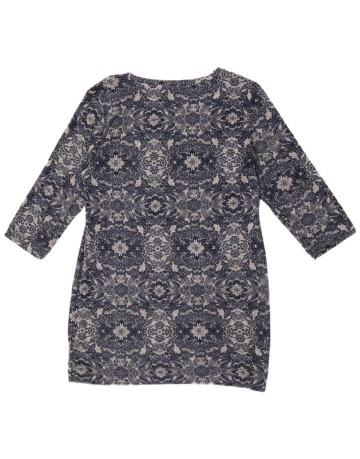 Marks & Spencer Damen-Tunika-Oberteil mit 3/4-Ärmeln, UK-Größe 44, Mittelgrau mit Blumenmuster