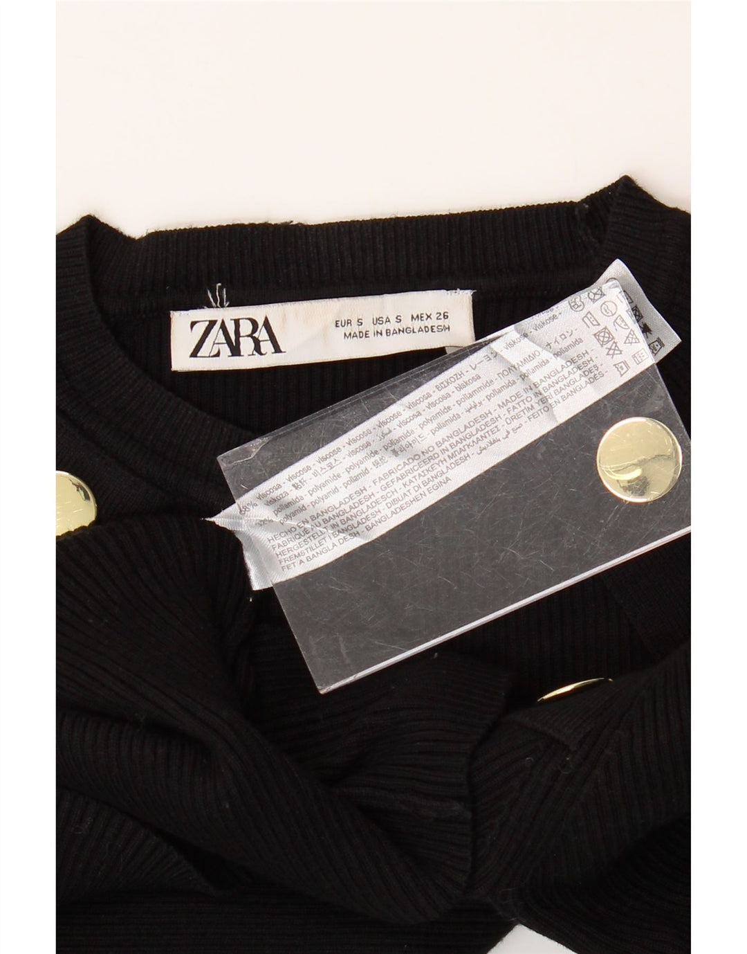 ZARA Damen Pullover mit bauchfreiem U-Boot-Ausschnitt, Gr. 8, Größe S, schwarze Viskose