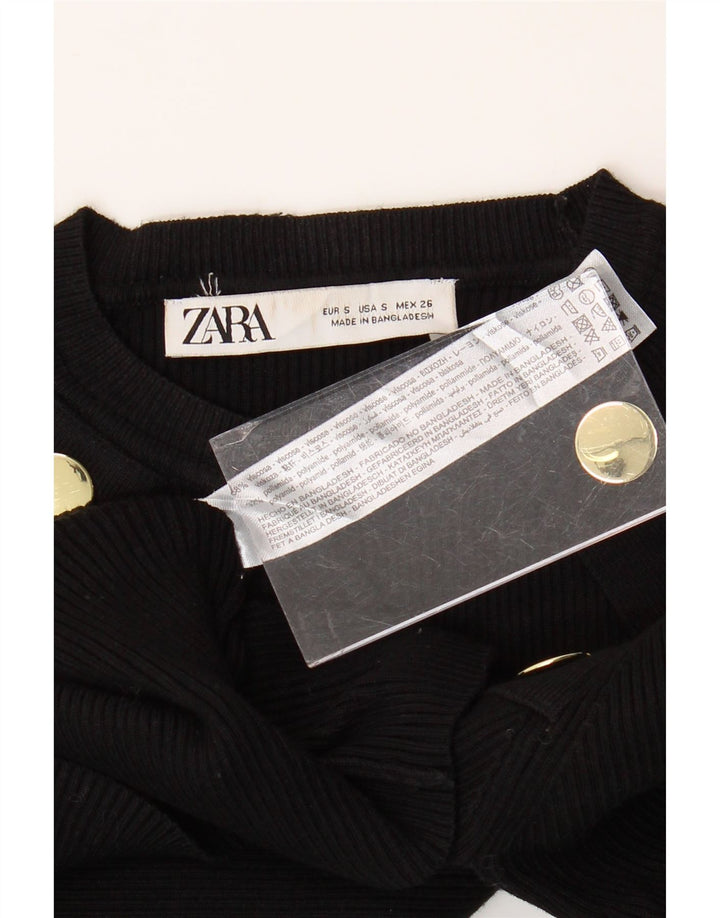 ZARA Damen Pullover mit bauchfreiem U-Boot-Ausschnitt, Gr. 8, Größe S, schwarze Viskose