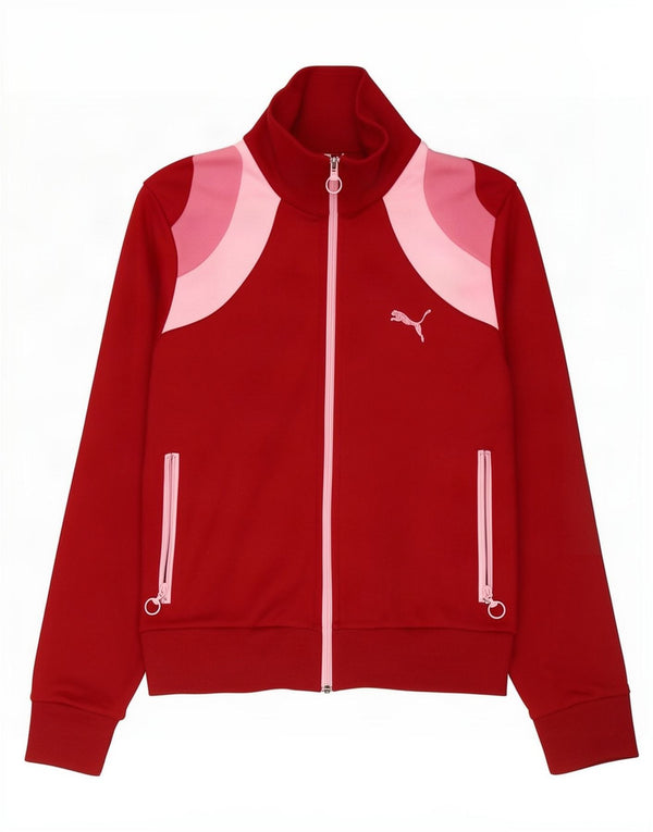 Puma Damen-Trainingsanzug-Top-Jacke UK 12 Mittelrotes Colourblock-Polyester
