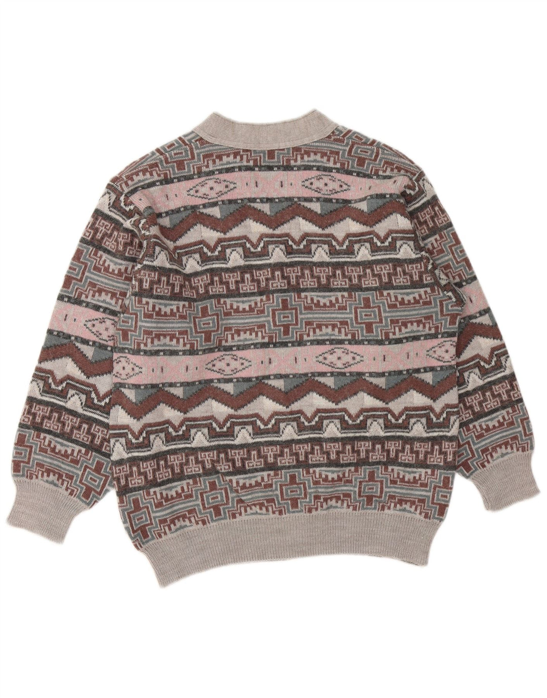 VINTAGE Herren-Pullover mit V-Ausschnitt, mittelgrau, geometrisch