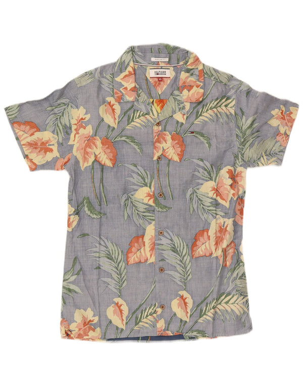 Tommy Hilfiger Herren-Hemd, kurzärmelig, reguläre Passform, XS, blau, hawaiianisches Blumenmuster