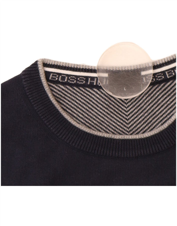 HUGO BOSS Herren-Pullover mit Rundhalsausschnitt, groß, marineblaue Baumwolle