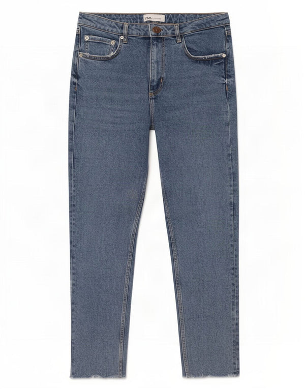 Zara Damen Tapered Jeans EU 42 Large W32 L26 Blaue Baumwolle
