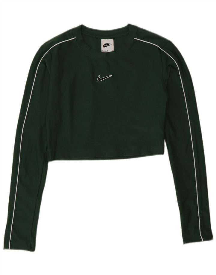 Nike Mädchen Crop Top Langarm 12–13 Jahre groß grün Polyester