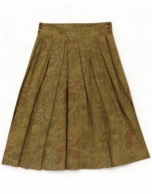 Vintage Damen Faltenrock UK 12 Medium W28 Grüne Paisley Viskose