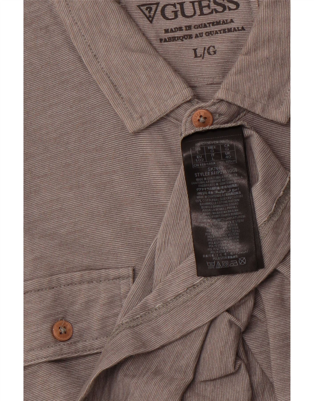 GUESS Herren-Militär-Poloshirt, große graue Nadelstreifen-Baumwolle