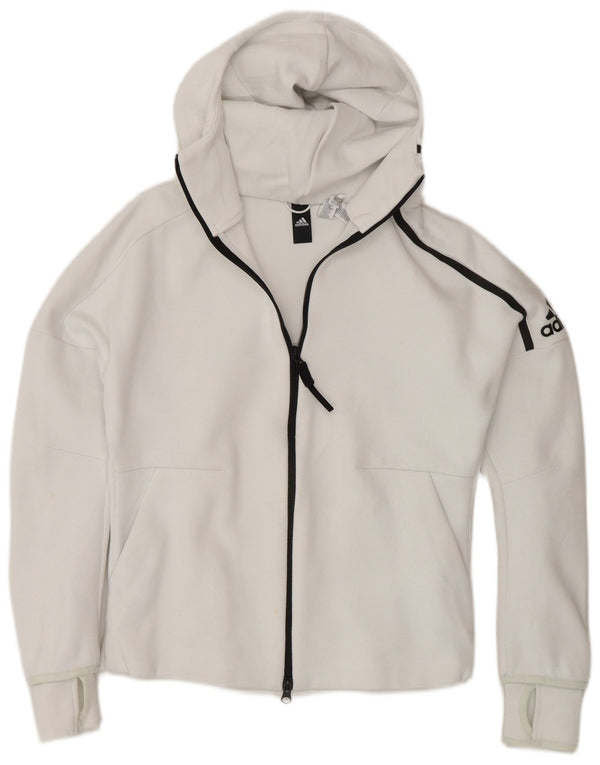 Adidas Damen Zip Hoodie Pullover UK 8/10 Small Weiße Baumwolle