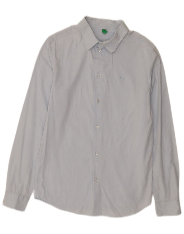BENETTON Jungen-Hemd, 11–12 Jahre, 2XL, blaue Nadelstreifen-Baumwolle