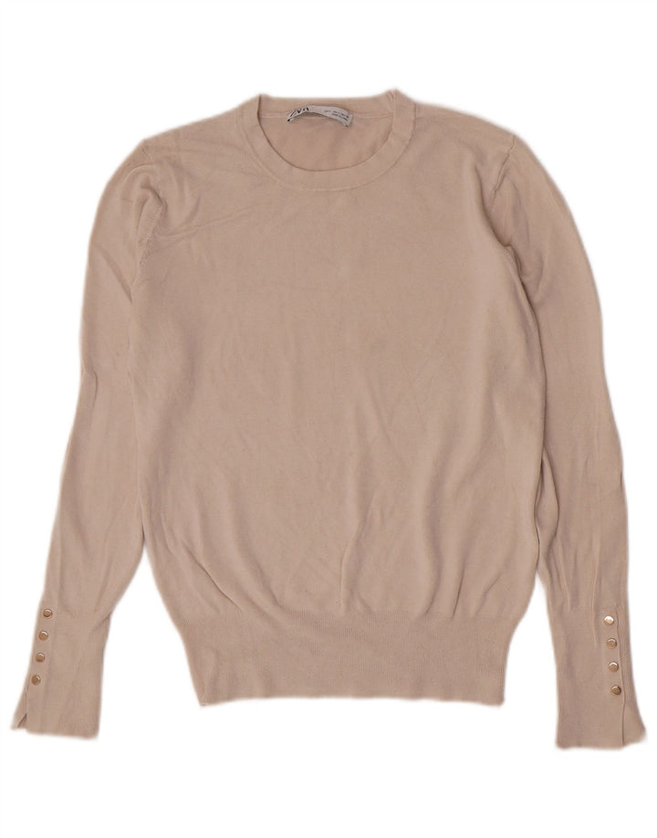 Zara Damen-Pullover mit Rundhalsausschnitt, Größe 44, Beige