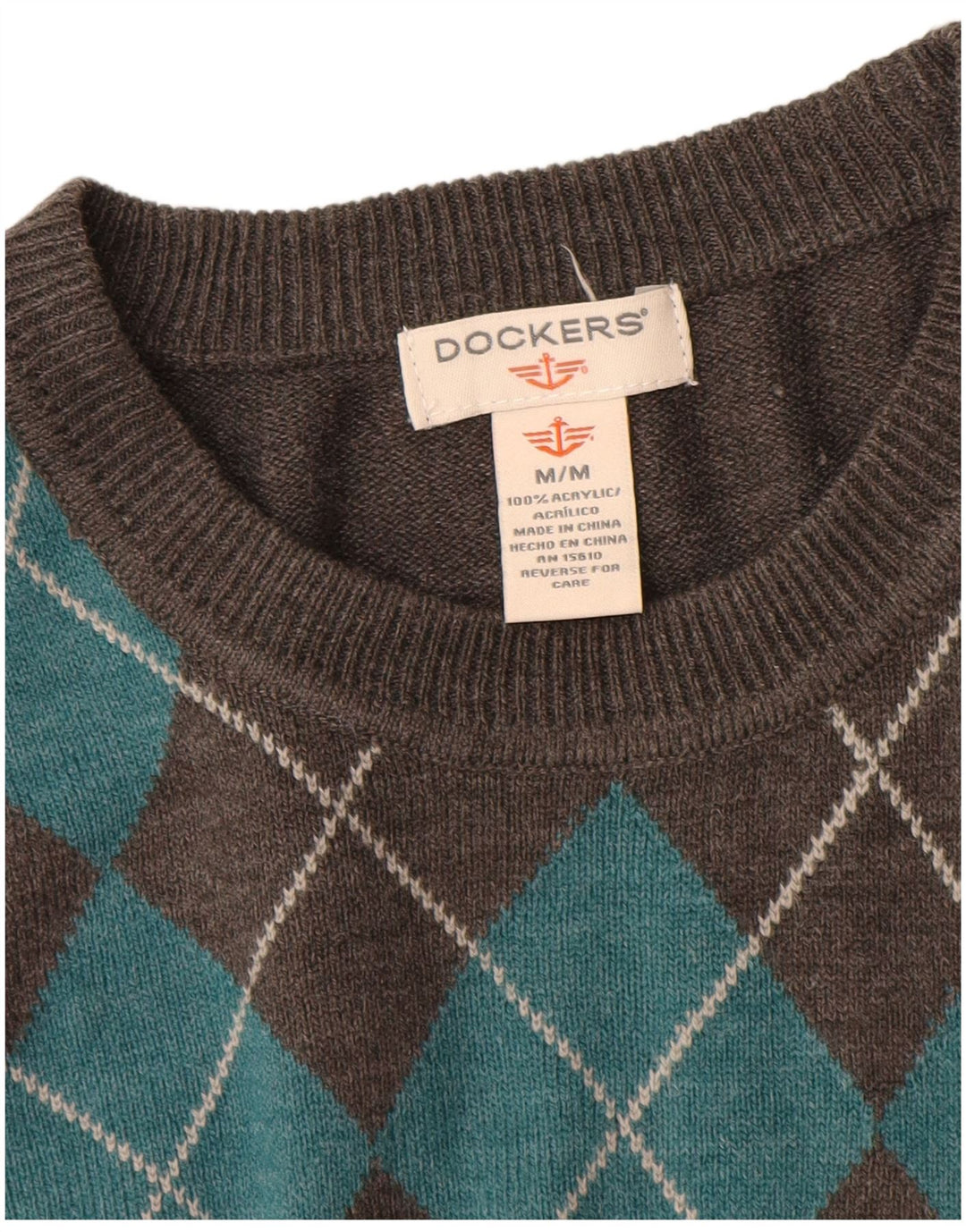 Dockers Herren-Pullover mit Rundhalsausschnitt, mittelgrau, Argyle/Diamant-Acryl