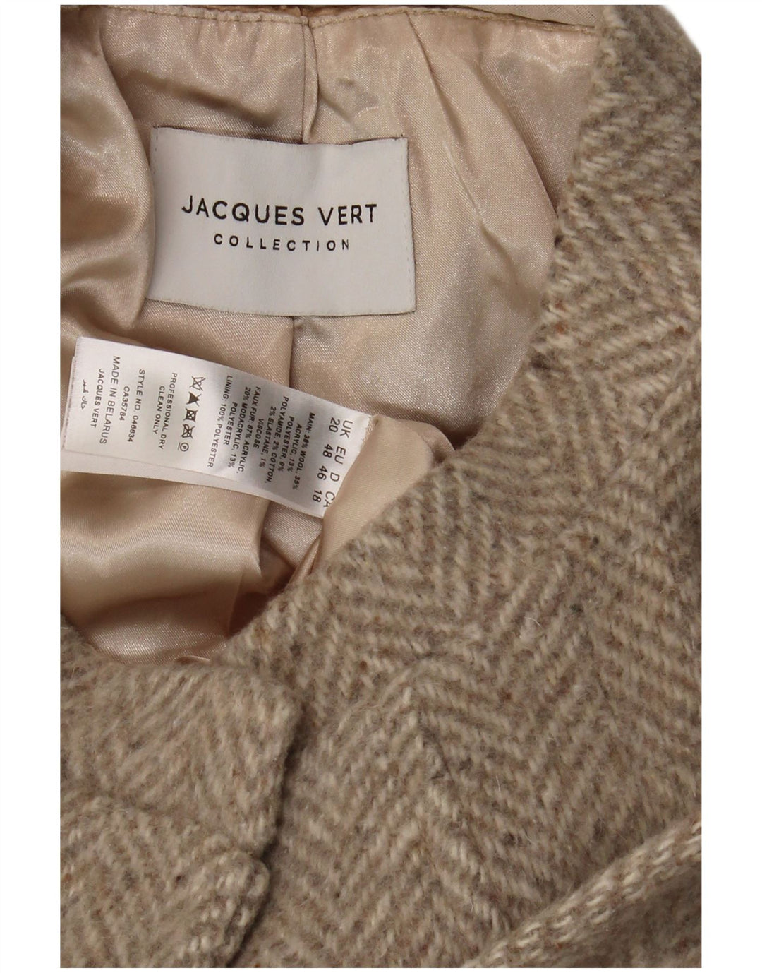 JACQUES VERT Damenmantel UK 20 XL Graue Wolle mit Fischgrätenmuster