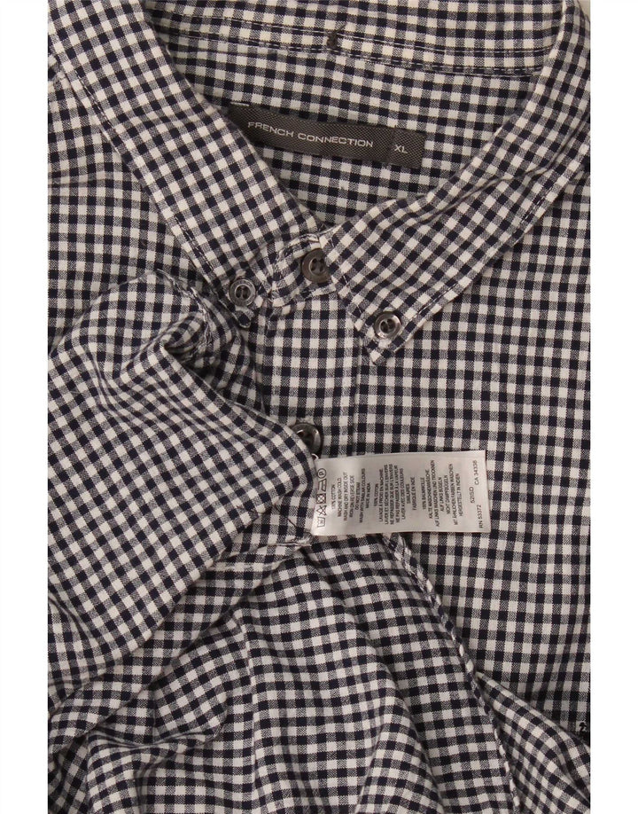 French Connection Herrenhemd XL Marineblau Gingham Baumwolle