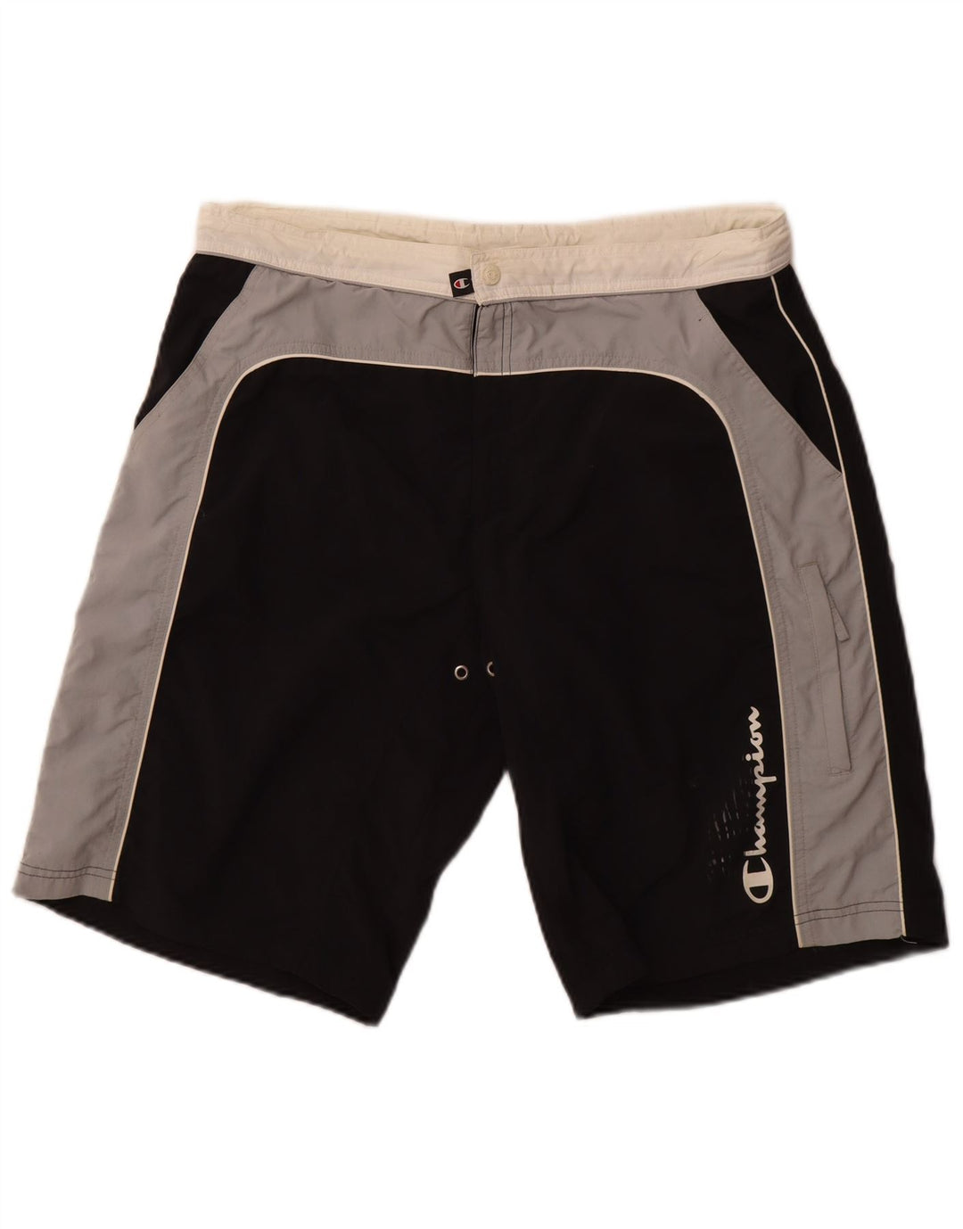 CHAMPION Mens Graphic Swimming Shorts XL  Black Colourblock Polyamide