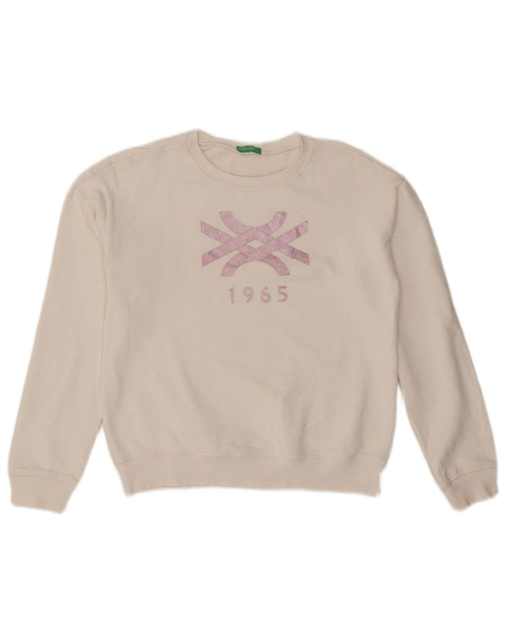 Benetton Damen-Sweatshirt mit Grafik, Gr. 10, Größe S, Weiß
