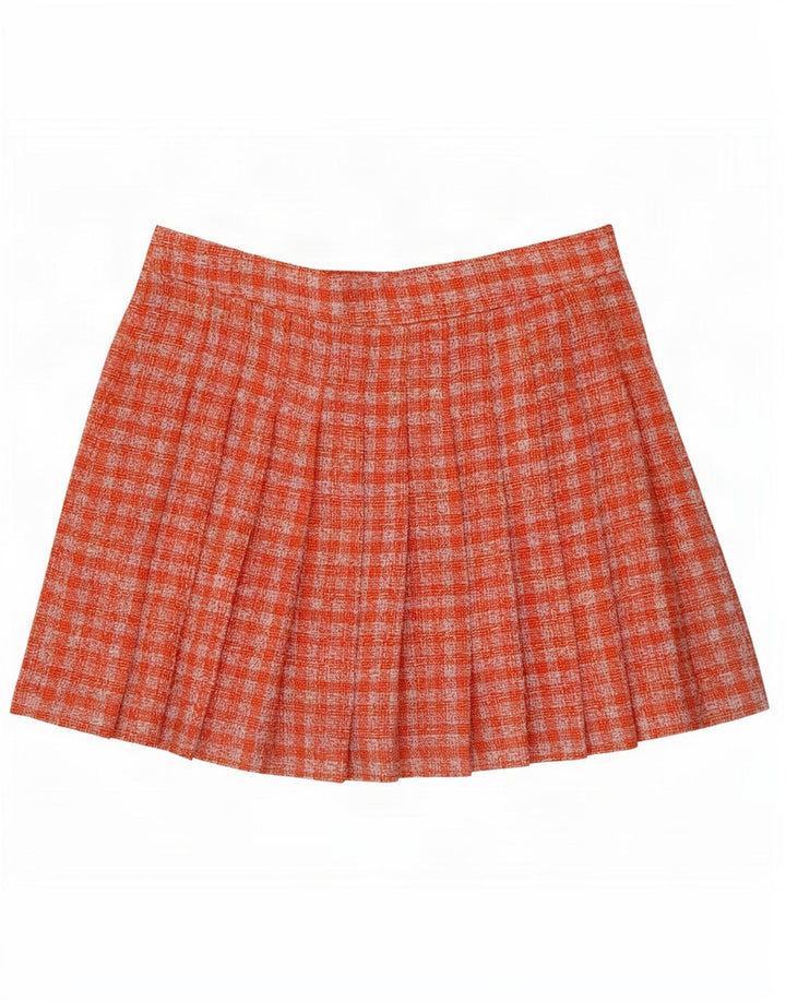 Zara Damen Mini Knife Faltenrock Groß W30 Orange Gingham Polyester