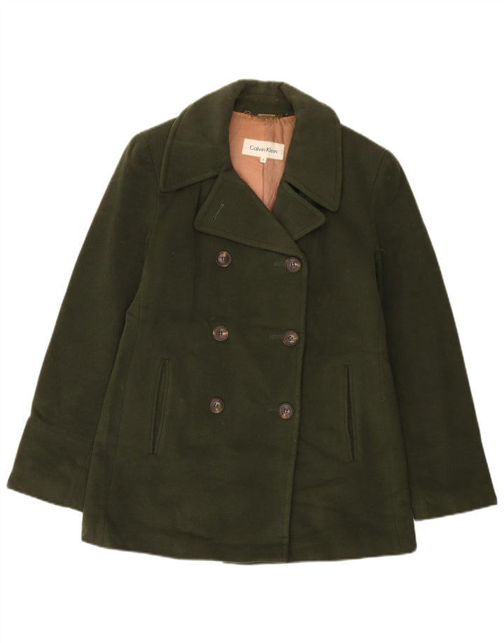 CALVIN KLEIN Damen Pea Coat US 6 Medium Khaki Wolle