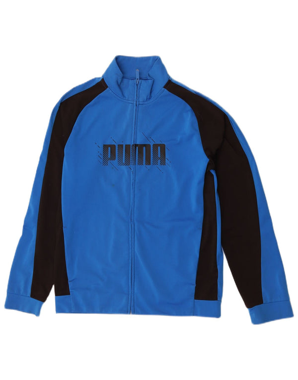 Puma Jungen Grafik-Trainingsanzug-Top-Jacke, 13–14 Jahre, blaues Farbblockdesign
