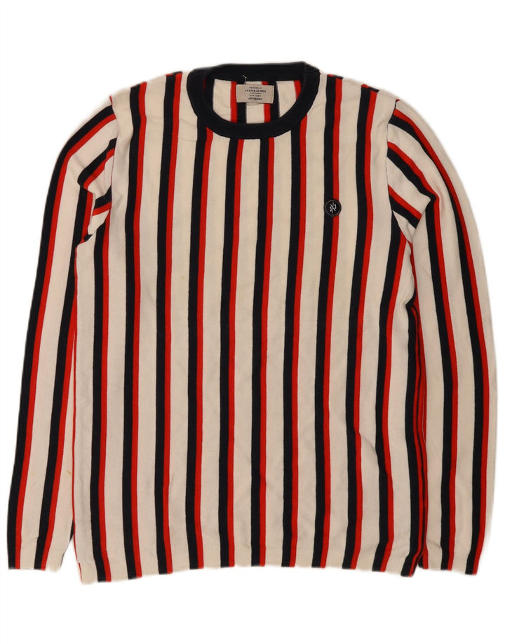 Jack & Jones Herren-Pullover mit Rundhalsausschnitt, mittelgroß, mehrfarbig gestreift