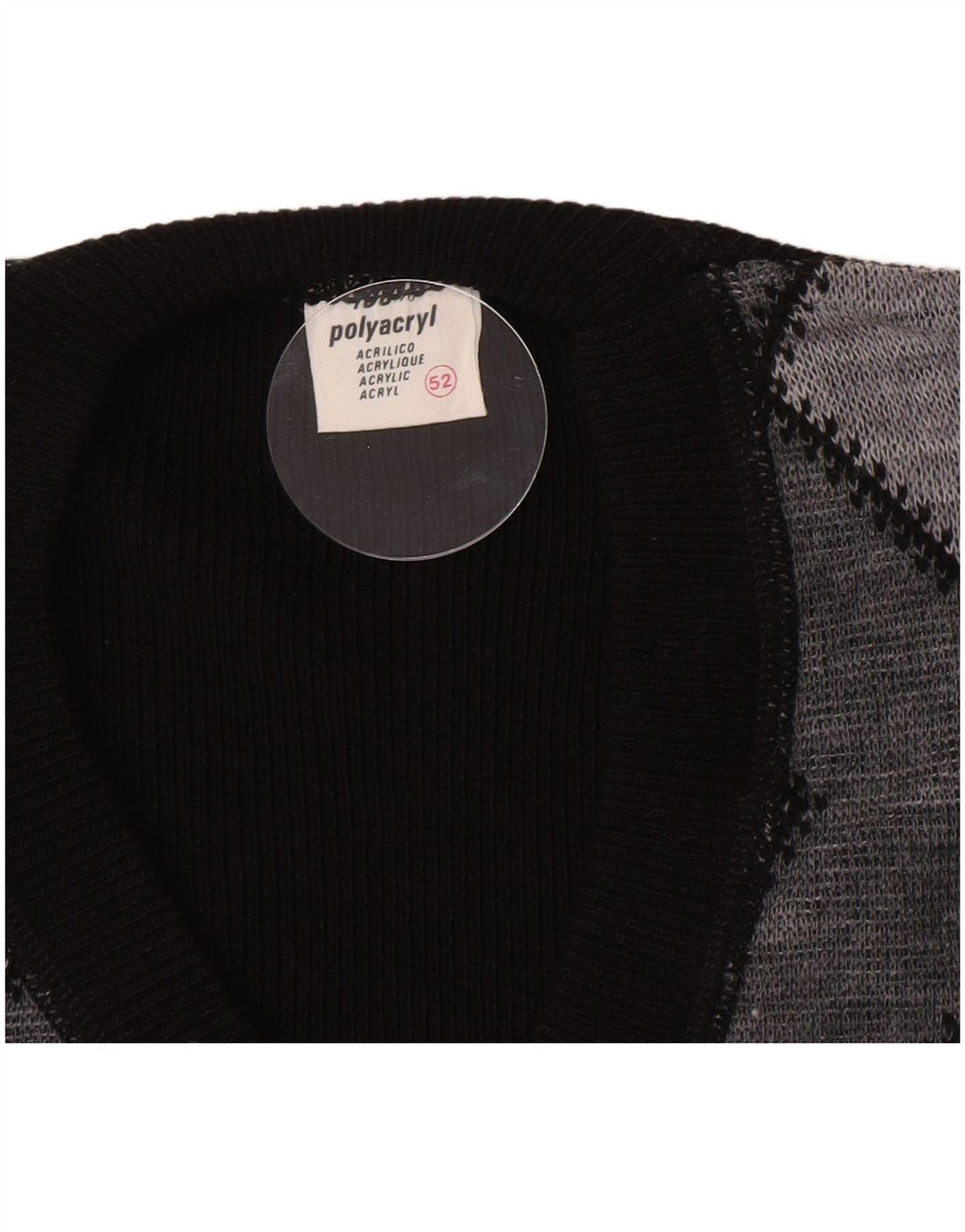 Vintage Herren Pullover mit V-Ausschnitt IT 52 Großes schwarzes Chevron-Polyacryl