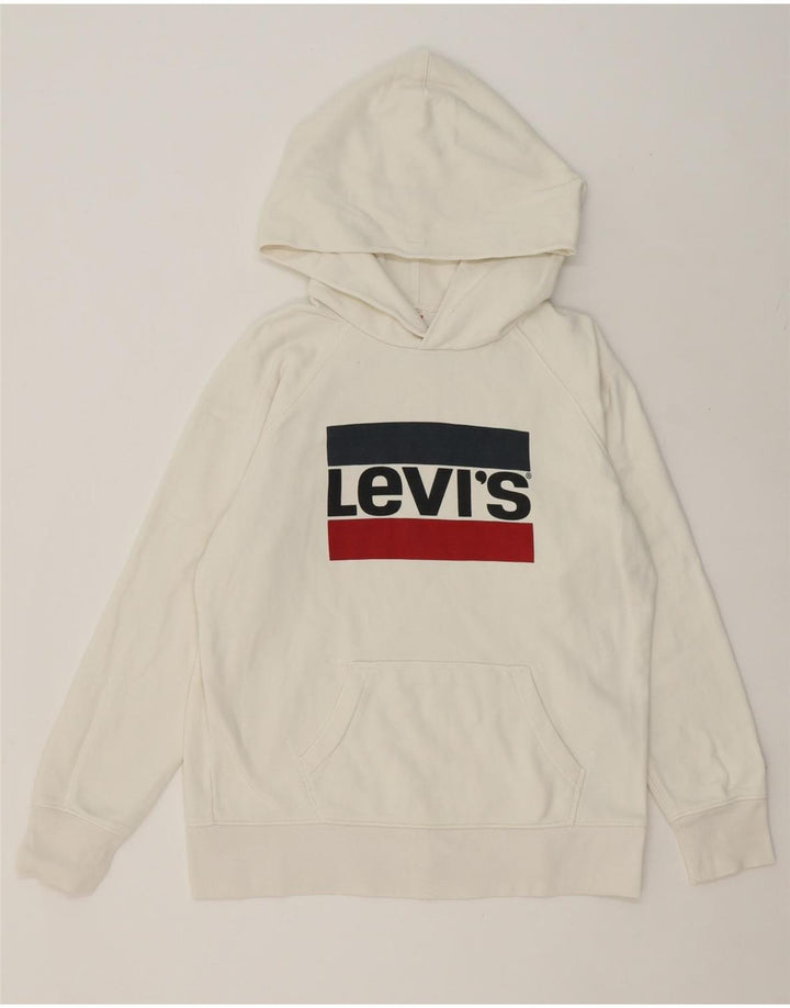 LEVI'S Mens Graphic Hoodie Jumper Small White Cotton Vintage Levi's and Second-Hand Levi's from Messina Hembry 