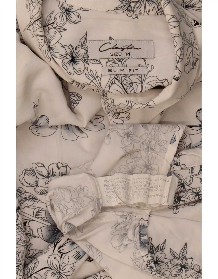 Clayton Herren-Slim-Fit-Hemd aus mittelblauer Viskose mit Blumenmuster