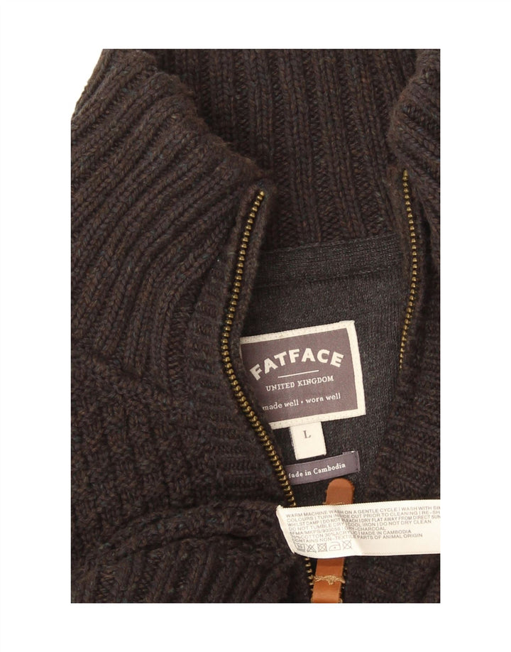 Fat Face Herren-Pullover mit Reißverschluss am Hals, groß, aus grauer Baumwolle