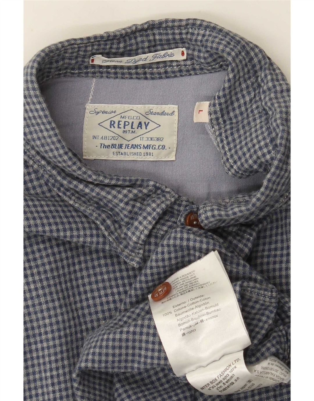 Replay Herren-Flanellhemd, große blaue Gingham-Baumwolle