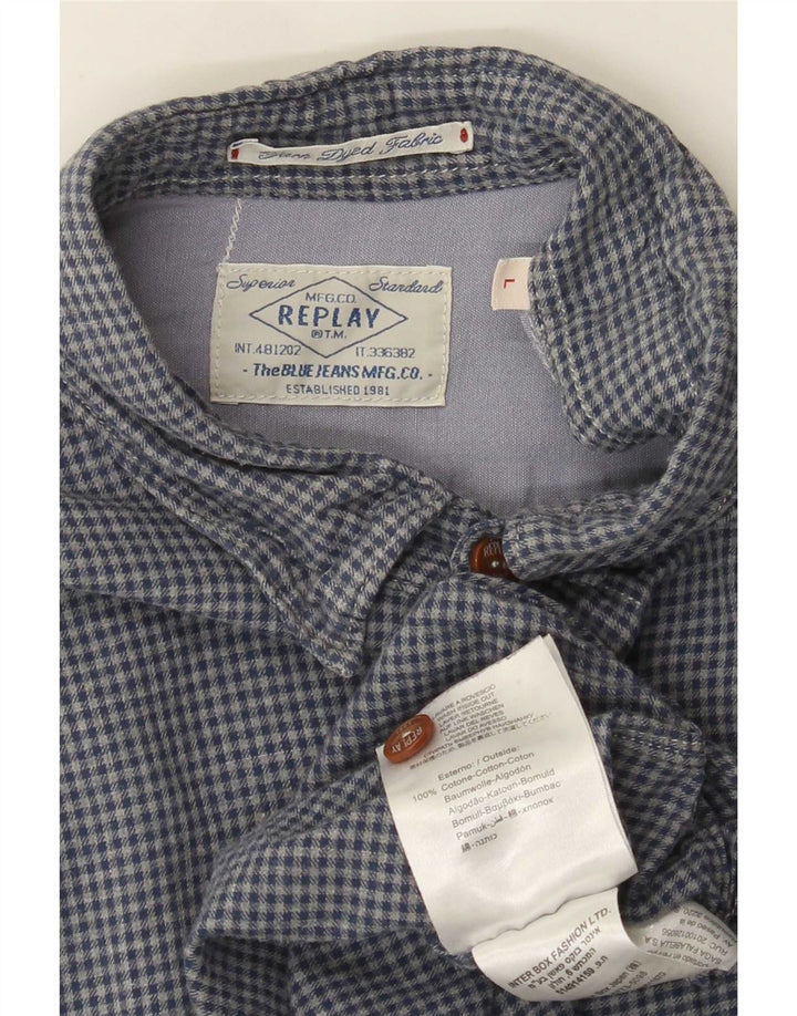 Replay Herren-Flanellhemd, große blaue Gingham-Baumwolle
