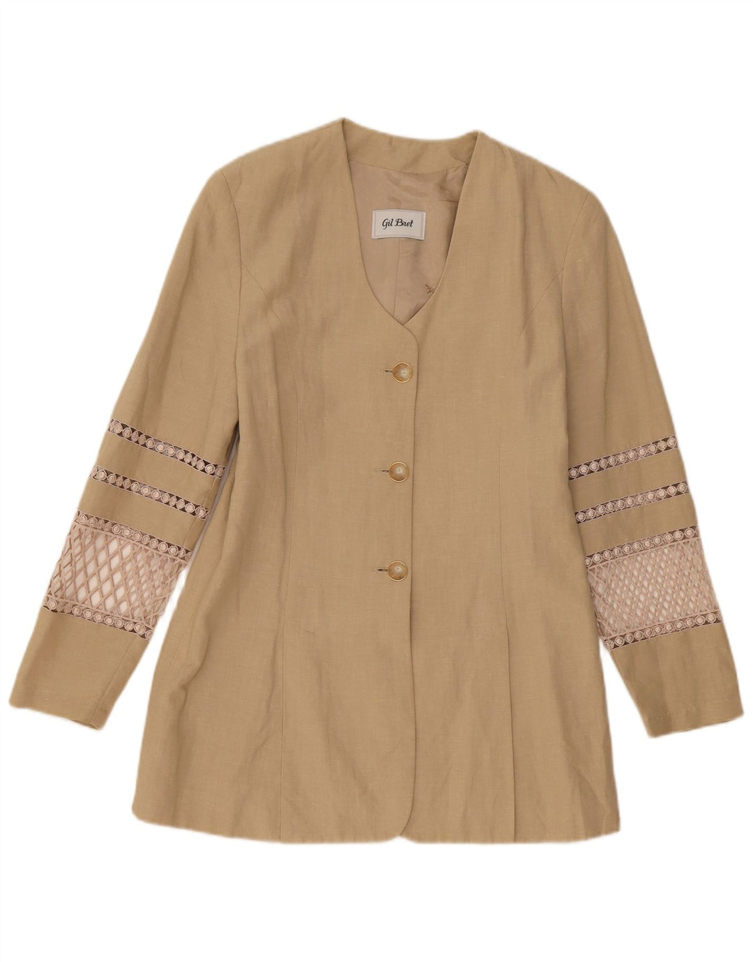 Gil Bret Damen 3-Knopf-Blazerjacke UK 12 Mittelbeige Leinen