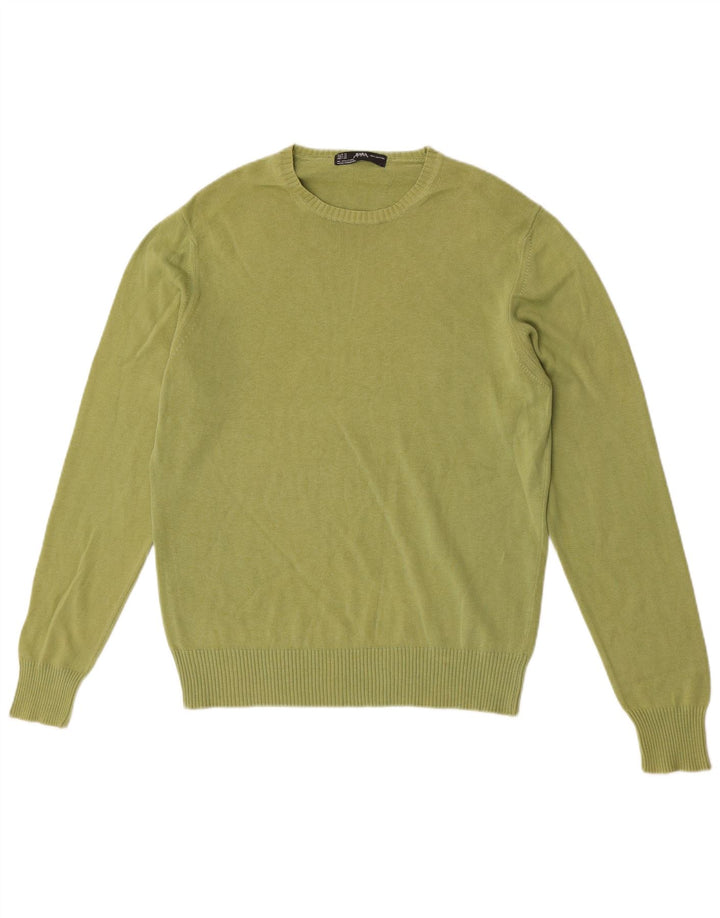 Zara Herren-Pullover mit Rundhalsausschnitt, mittelgrüne Baumwolle