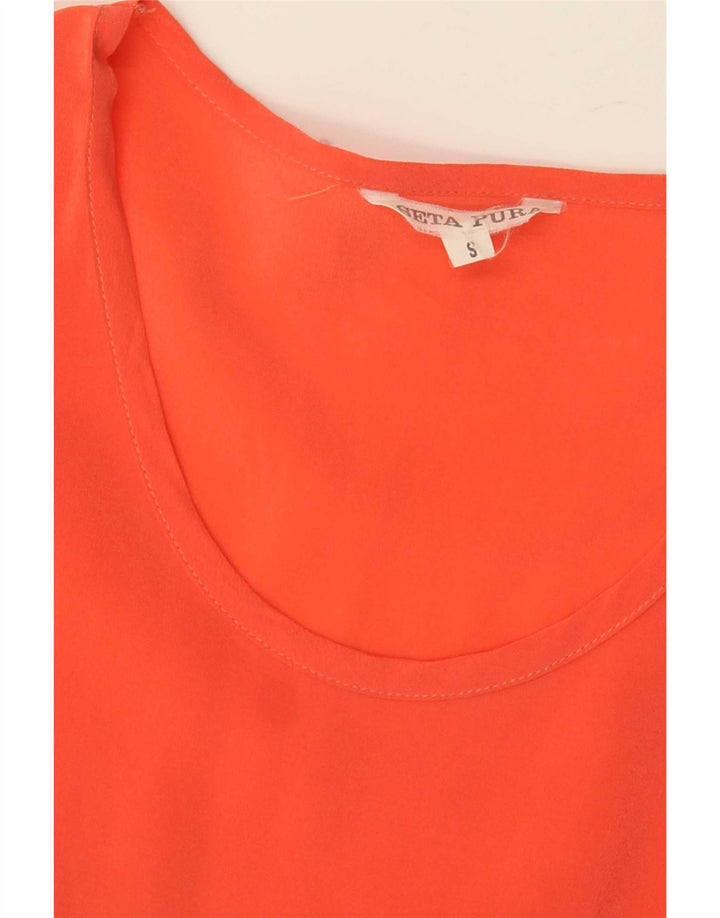 Vintage Damen Bluse Top UK 10 Kleine Orange Seide