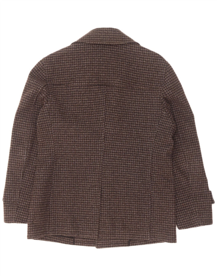 Vintage Mens Pea Coat IT 54 XL Grey Houndstooth Wool