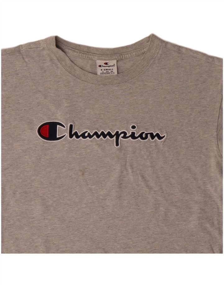 CHAMPION Damen Crop Oversize Graphic T-Shirt Top UK 6 XS Grau meliert