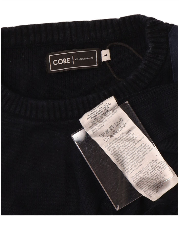 JACK & JONES Mens Crew Neck Jumper Sweater Large Navy Blue Colourblock