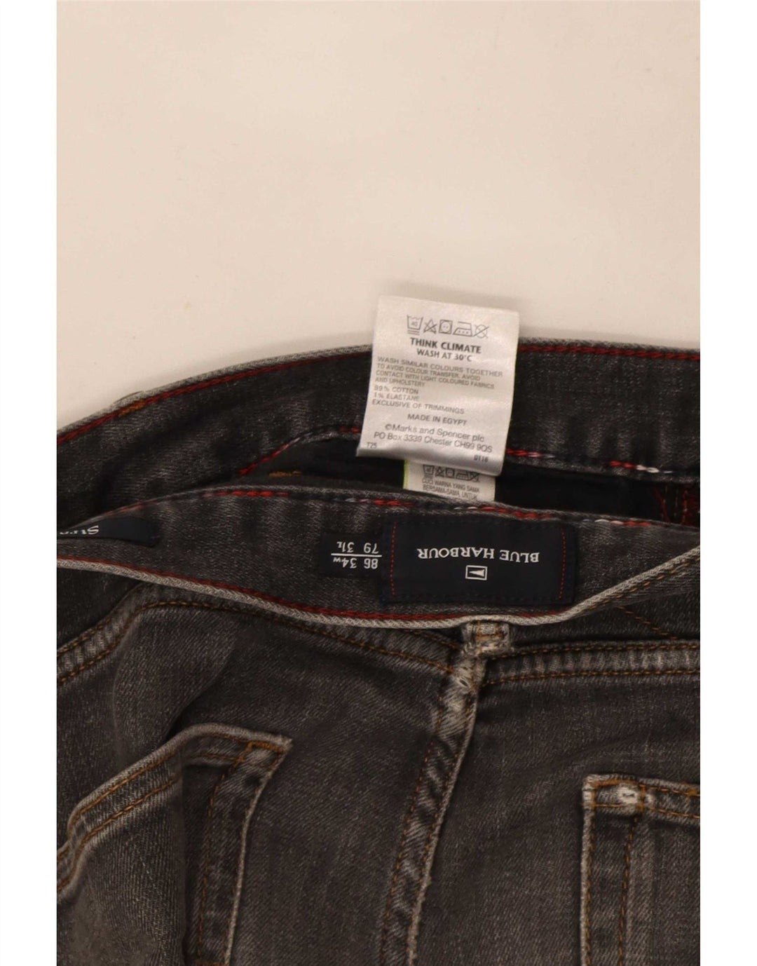 Marks & Spencer Herren Blue Harbor Straight Jeans W34 L29 Graue Baumwolle