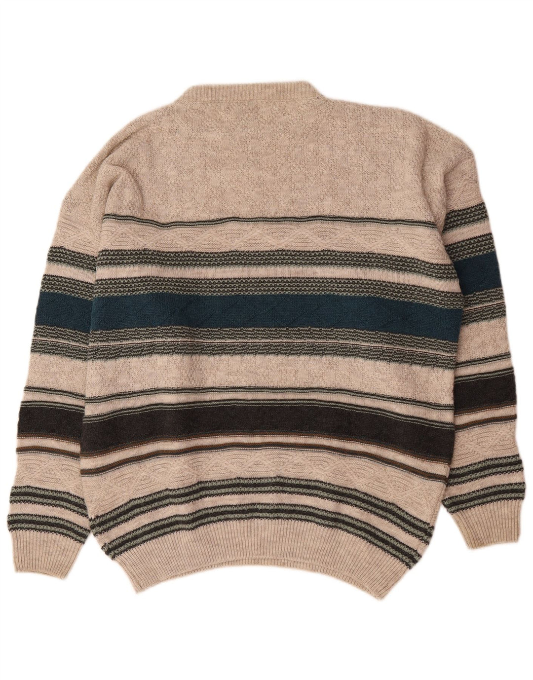 Island Herren-Pullover mit Rundhalsausschnitt, große beige gestreifte Wolle