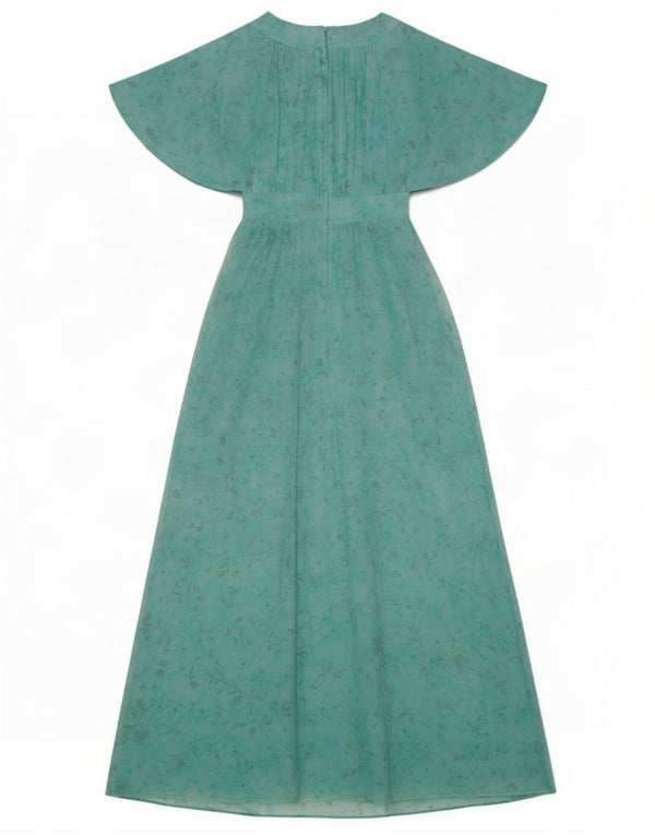 Vintage Damen Maxi Batwing Empire Kleid UK 12 Medium Türkis Blumen
