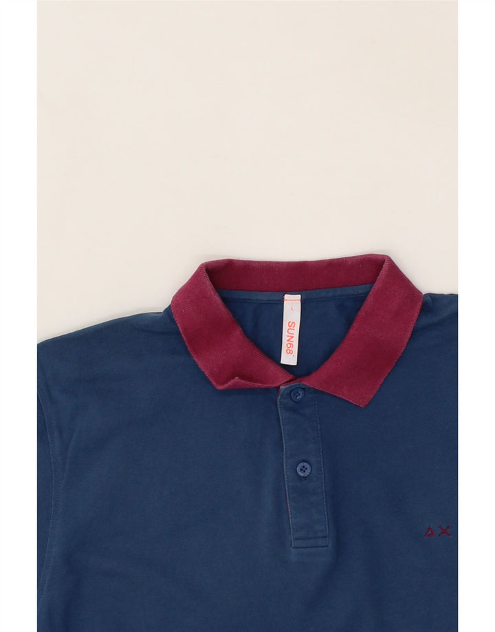 SUN68 Mens Polo Shirt Large Navy Blue Cotton Vintage Sun68 and Second-Hand Sun68 from Messina Hembry 