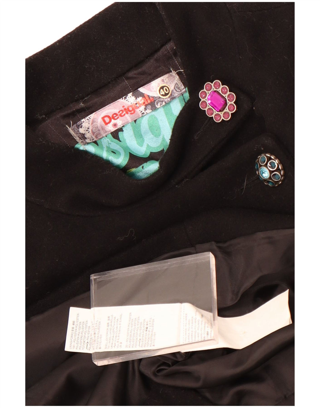 Desigual Womens Graphic Overcoat EU 40 Mittelschwarze geometrische Wolle