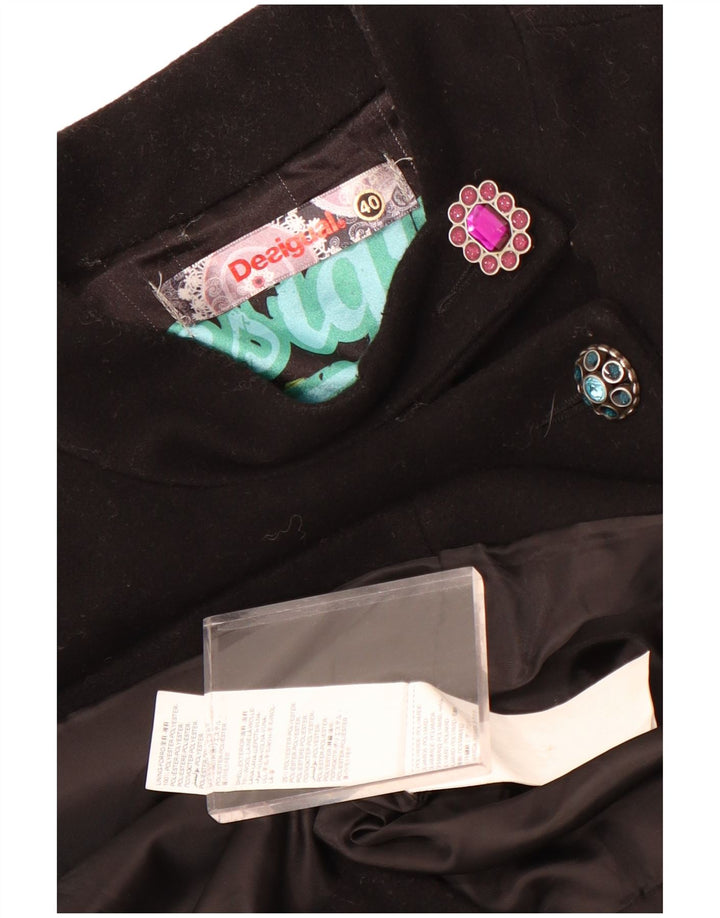 Desigual Womens Graphic Overcoat EU 40 Mittelschwarze geometrische Wolle