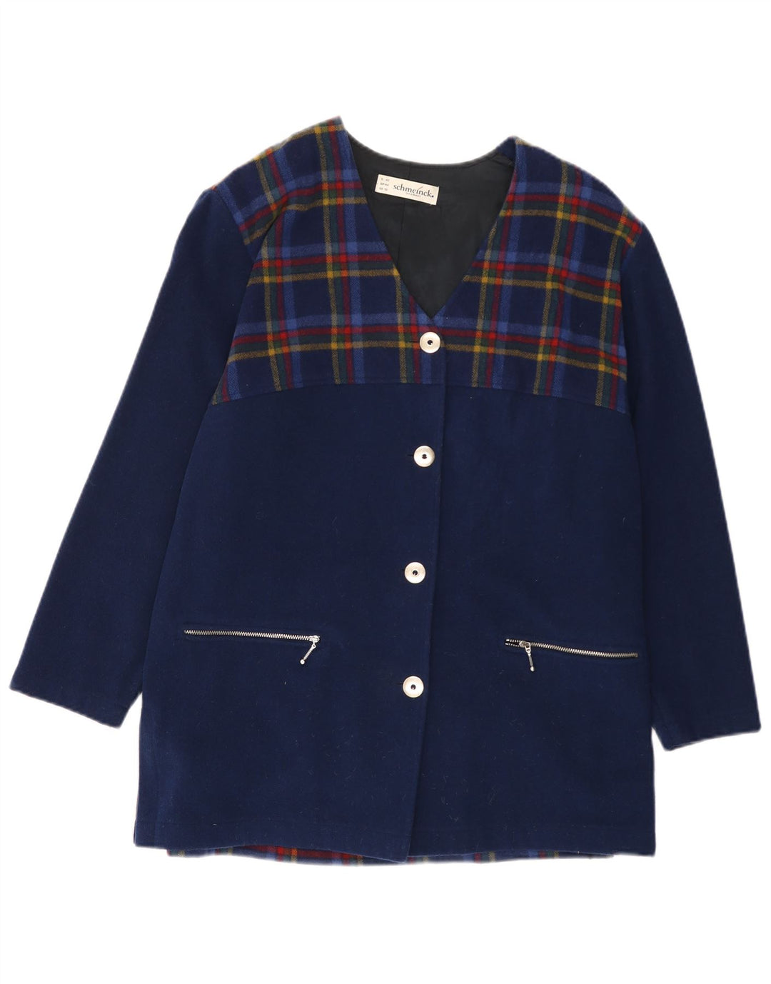 SCHMEINCK Damenmantel UK 16 Große marineblau karierte Wolle